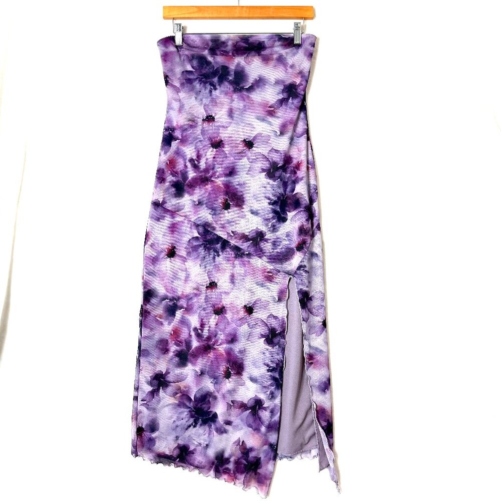 URBAN OUTFITTERS Samara Y2K Floral Mesh Strapless Side Slit Stretch Midi Dress M
